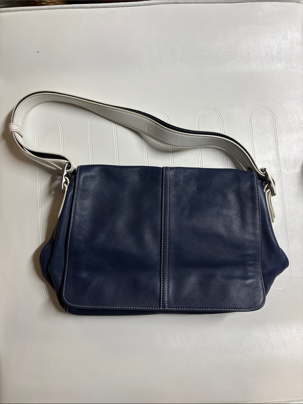 Coach Navy Leather Hampton Flap Shoulder Bag